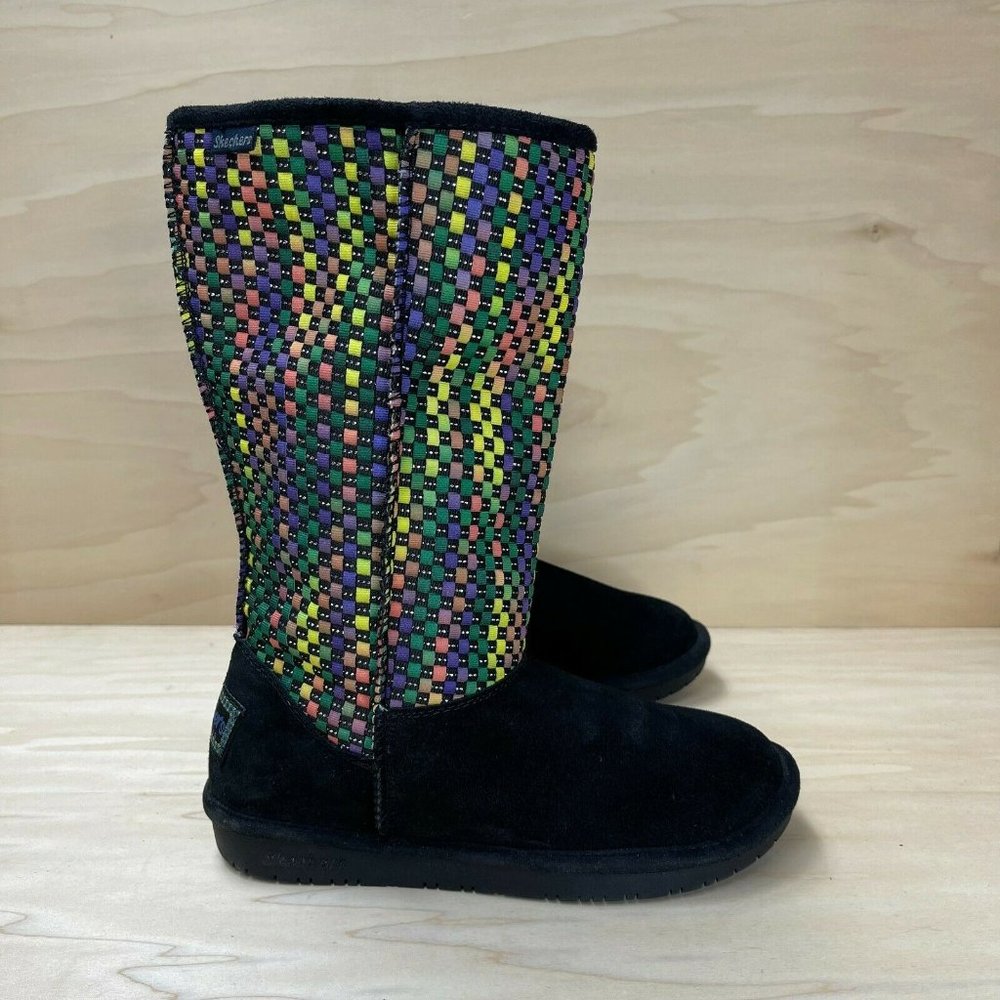 Skechers Womens 48622 Leather Mid Calf Round Toe Multicolor Winter Boot Size 7